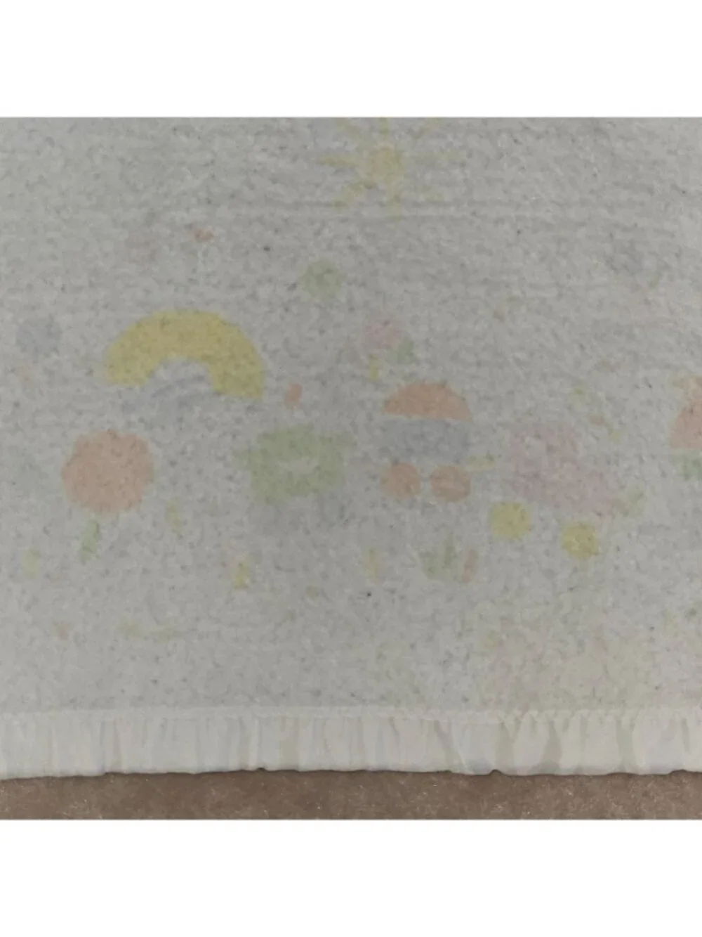 VTG WPL 1675 Acrylic Baby Blanket Satin Trim Boat Train Sun Tree FADED AS IS